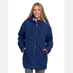 GRANATOWA kurtka DAMSKA pikowana,mankiety z polaru kaptur dłuższa MORAJ